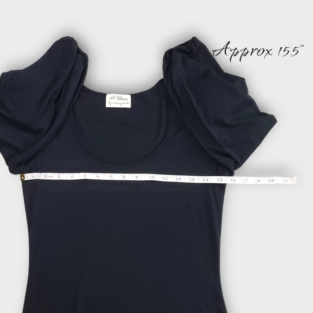 Torn by Ronny Kobo Black Puff Shoulder Mini T Shirt Dress Medium - Picture 10 of 13